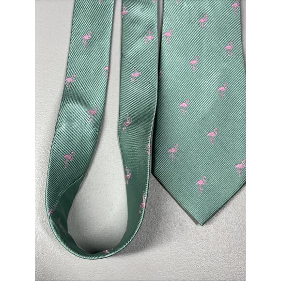 J Crew The Silk Tie Green with Pink Flamingos Mens Necktie 3"X58" - Picture 3 of 11